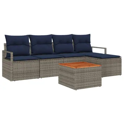 vidaXL Vrtna sedežna garnitura z blazino 6 pcs Siva poli ratan