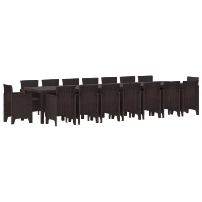 vidaXL Vrtna jedilna garnitura s blazinami z blazino 17 pcs Rjava PP