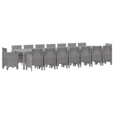 vidaXL Vrtna jedilna garnitura s blazinami 17 pcs Svetlo siva PP