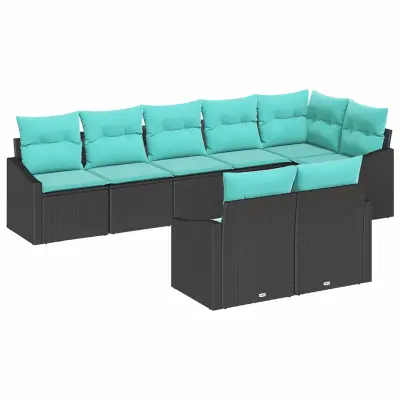 vidaXL Kavčna garnitura z blazino 8 pcs Črna poli ratan