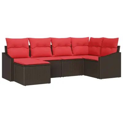 vidaXL Kavčna garnitura z blazino 6 pcs Rjava poli ratan