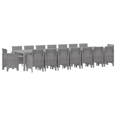 vidaXL Vrtna jedilna garnitura s blazinami 17 pcs Svetlo siva PP