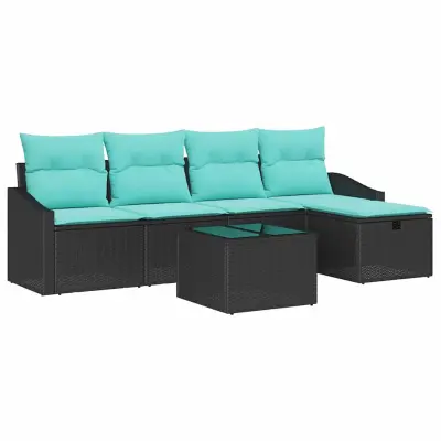 vidaXL Kavčna garnitura z blazino 6 pcs Črna poli ratan