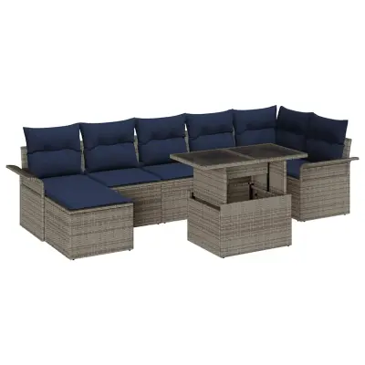 vidaXL Vrtna sedežna garnitura z blazino 8 pcs Siva poli ratan
