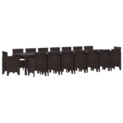 vidaXL Vrtna jedilna garnitura s blazinami z blazino 17 pcs Rjava PP