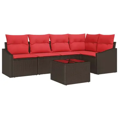 vidaXL Kavčna garnitura z blazino 6 pcs Rjava poli ratan
