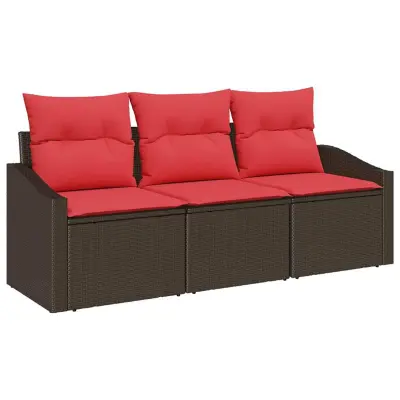 vidaXL Kavčna garnitura z blazino 3 pcs Rjava poli ratan