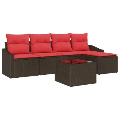 vidaXL Kavčna garnitura z blazino 6 pcs Rjava poli ratan