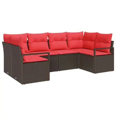 vidaXL Kavčna garnitura z blazino 6 pcs Rjava Poliratan