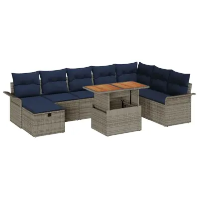 vidaXL Vrtna sedežna garnitura z blazino 9 pcs Siva poli ratan