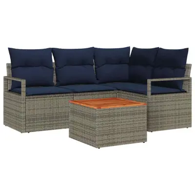 vidaXL Vrtna sedežna garnitura z blazino 5 pcs Siva poli ratan