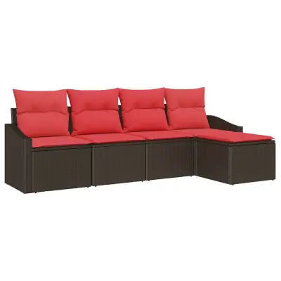 vidaXL Kavčna garnitura z blazino 5 pcs Rjava poli ratan