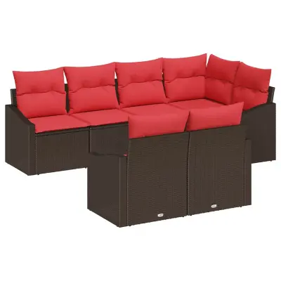 vidaXL Kavčna garnitura z blazino 7 pcs Rjava poli ratan