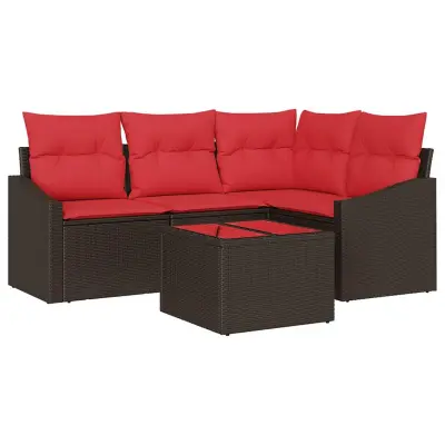 vidaXL Kavčna garnitura z blazino 5 pcs Rjava poli ratan