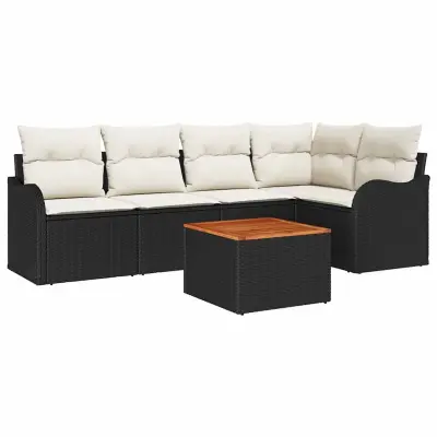 vidaXL Vrtna sedežna garnitura 6 pcs Črna in krem poli ratan