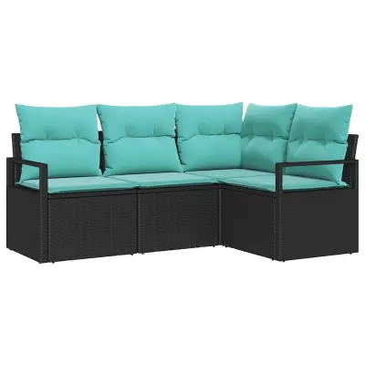 vidaXL Kavčna garnitura 4 pcs Črna poli ratan