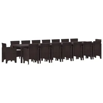 vidaXL Vrtna jedilna garnitura s blazinami z blazino 17 pcs Rjava PP