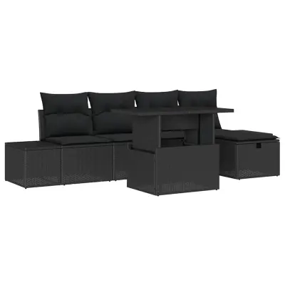 vidaXL Vrtna sedežna garnitura z blazino 6 pcs Črna Poly ratan