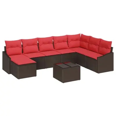 vidaXL Kavčna garnitura z blazino 9 pcs Rjava poli ratan