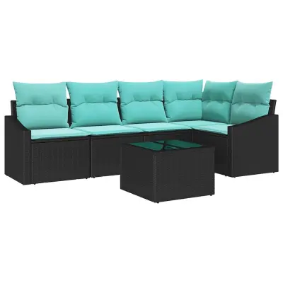 vidaXL Kavčna garnitura z blazino 6 pcs Črna poli ratan