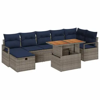 vidaXL Vrtna sedežna garnitura z blazino 8 pcs Siva poli ratan