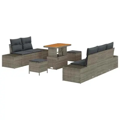 vidaXL Vrtna sedežna garnitura z blazino 8 pcs Siva poli ratan