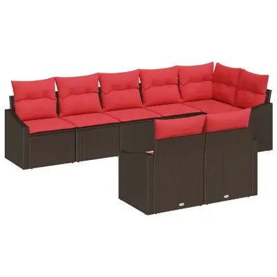 vidaXL Kavčna garnitura z blazino 8 pcs Rjava poli ratan