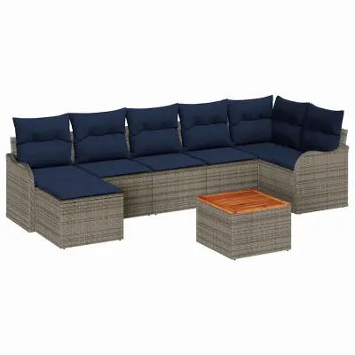 vidaXL Vrtna sedežna garnitura z blazino 8 pcs Siva poli ratan