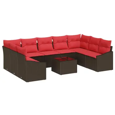 vidaXL Kavčna garnitura z blazino 10 pcs Rjava poli ratan