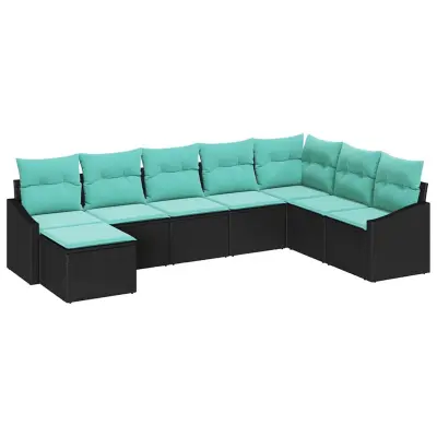 vidaXL Kavčna garnitura z blazino 8 pcs Črna poli ratan