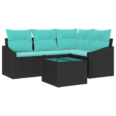 vidaXL Kavčna garnitura z blazino 5 pcs Črna poli ratan