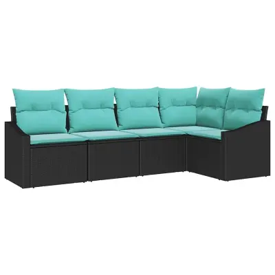 vidaXL Kavčna garnitura z blazino 5 pcs Črna poli ratan