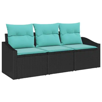 vidaXL Kavčna garnitura z blazino 3 pcs Črna poli ratan