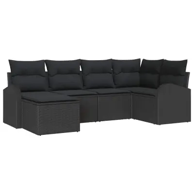 vidaXL Kavčna garnitura z blazino 6 pcs Črna poli ratan