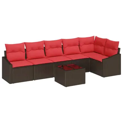 vidaXL Kavčna garnitura z blazino 7 pcs Rjava poli ratan
