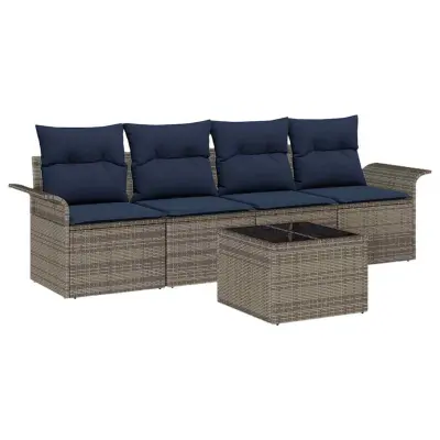 vidaXL Kavčna garnitura z blazino 5 pcs Siva poli ratan