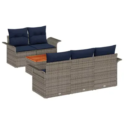 vidaXL Vrtna sedežna garnitura z blazino 6 pcs Siva poli ratan
