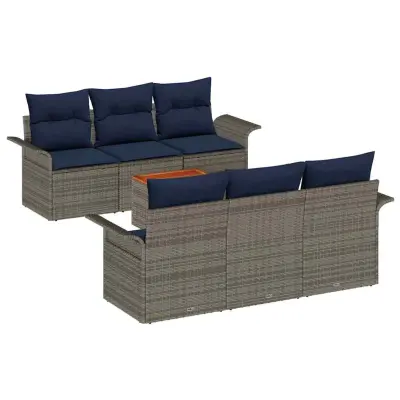 vidaXL Vrtna sedežna garnitura z blazino 7 pcs Siva poli ratan