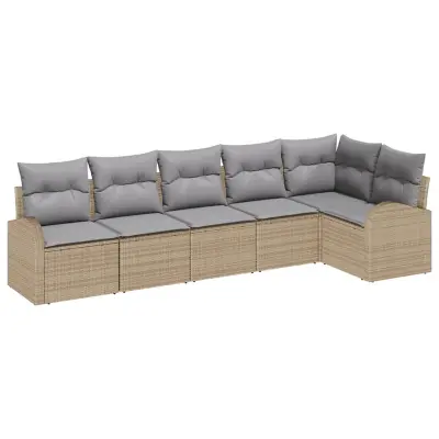 vidaXL Vrtna sedežna garnitura 6 pcs Bež in svetlo siva poli ratan