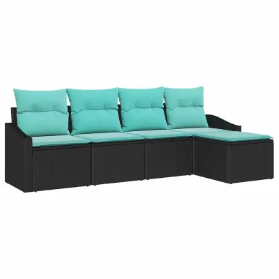 vidaXL Kavčna garnitura z blazino 5 pcs Črna poli ratan