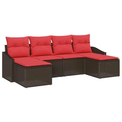 vidaXL Kavčna garnitura z blazino 6 pcs Rjava poli ratan