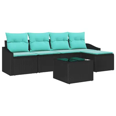 vidaXL Kavčna garnitura z blazino 6 pcs Črna poli ratan