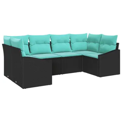 vidaXL Kavčna garnitura z blazino 6 pcs Črna poli ratan