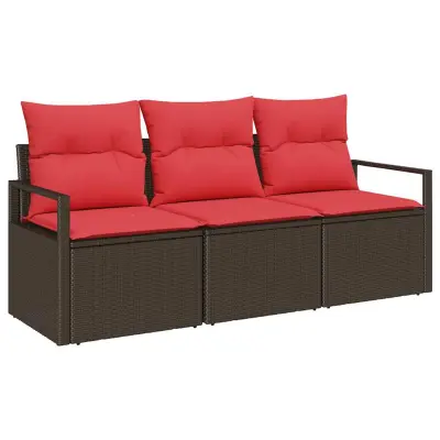 vidaXL Kavčna garnitura 3 pcs Rjava poli ratan