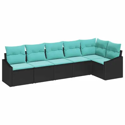 vidaXL Kavčna garnitura z blazino 6 pcs Črna poli ratan