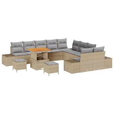 vidaXL Vrtna sedežna garnitura z blazino 13 pcs Bež poli ratan
