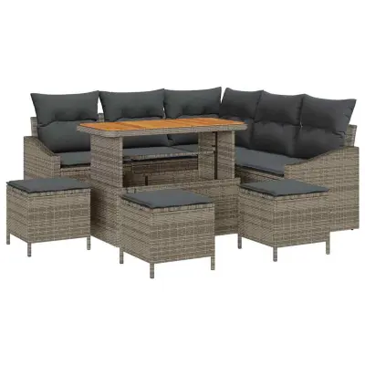 vidaXL Vrtna sedežna garnitura z blazino 9 pcs Siva poli ratan