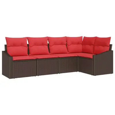 vidaXL Kavčna garnitura z blazino 5 pcs Rjava poli ratan