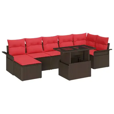 vidaXL Vrtna sedežna garnitura z blazino 8 pcs Rjava poli ratan