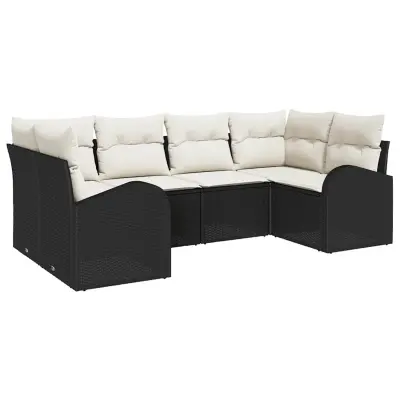 vidaXL Vrtna sedežna garnitura z blazino 6 pcs Črna in bela poli ratan